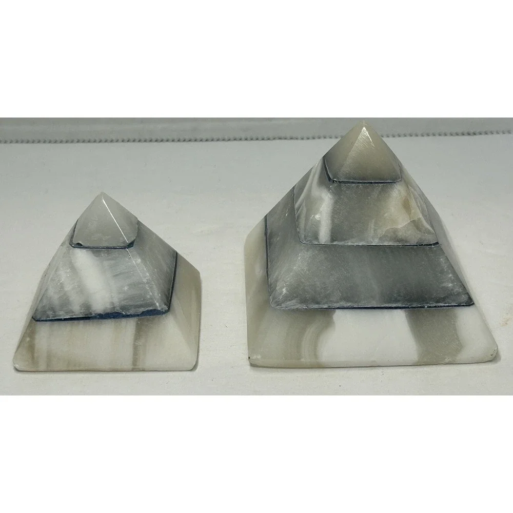 Marble Alabaster White Gray Pharaoh Figurine‎ Khufu Idol Set Of 2 Shelf Decor